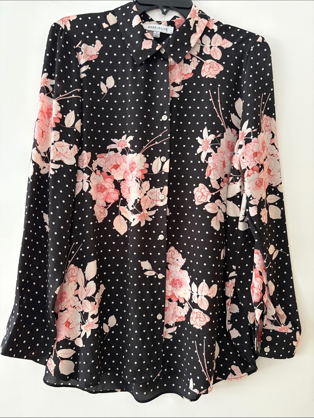 Rose & Olive Black Shirt with Pink Floral & Polka Dot Print